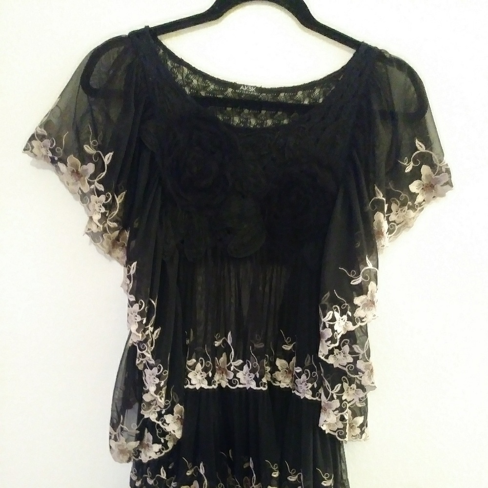 Black & Beige Embroidered Tiered Dress